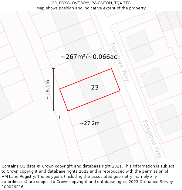 23, FOXGLOVE WAY, PAIGNTON, TQ4 7TG: Plot and title map
