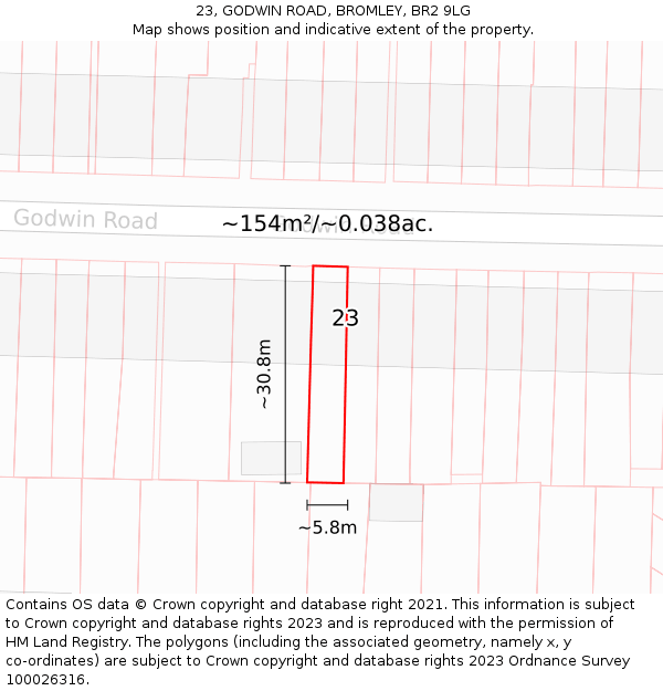 23, GODWIN ROAD, BROMLEY, BR2 9LG: Plot and title map