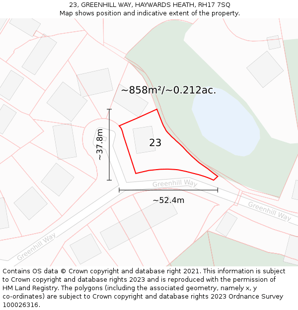23, GREENHILL WAY, HAYWARDS HEATH, RH17 7SQ: Plot and title map