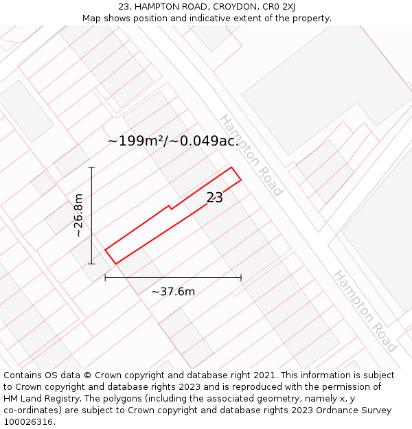 23, HAMPTON ROAD, CROYDON, CR0 2XJ: Plot and title map