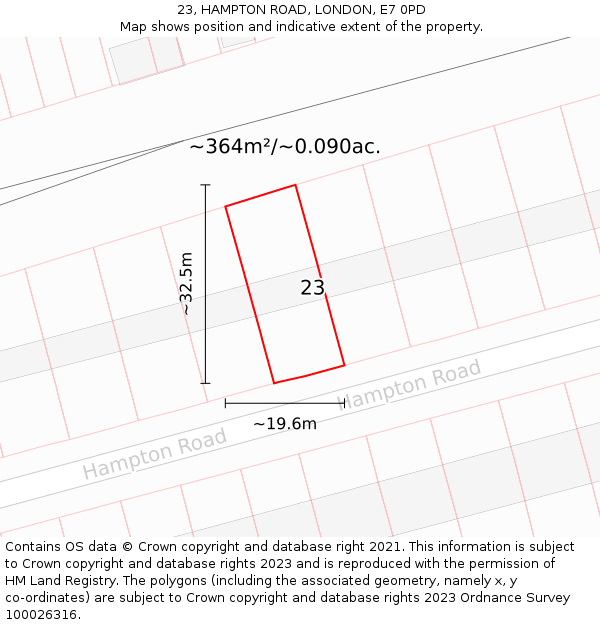 23, HAMPTON ROAD, LONDON, E7 0PD: Plot and title map