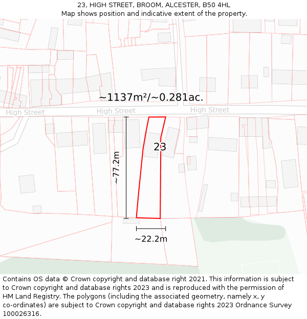 23, HIGH STREET, BROOM, ALCESTER, B50 4HL: Plot and title map
