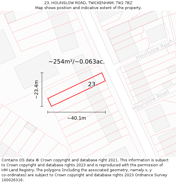 23, HOUNSLOW ROAD, TWICKENHAM, TW2 7BZ: Plot and title map