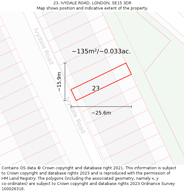 23, IVYDALE ROAD, LONDON, SE15 3DR: Plot and title map