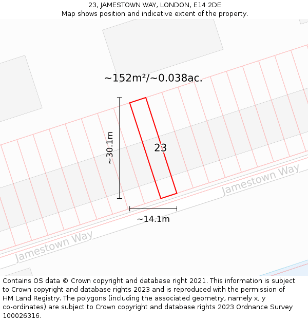 23, JAMESTOWN WAY, LONDON, E14 2DE: Plot and title map