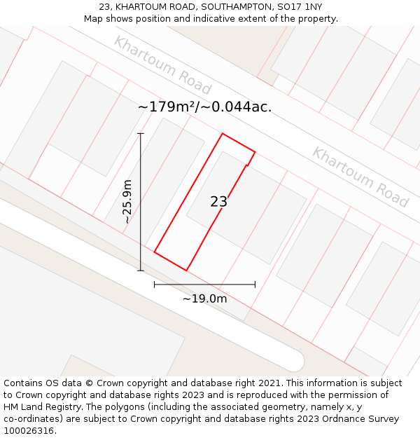 23, KHARTOUM ROAD, SOUTHAMPTON, SO17 1NY: Plot and title map