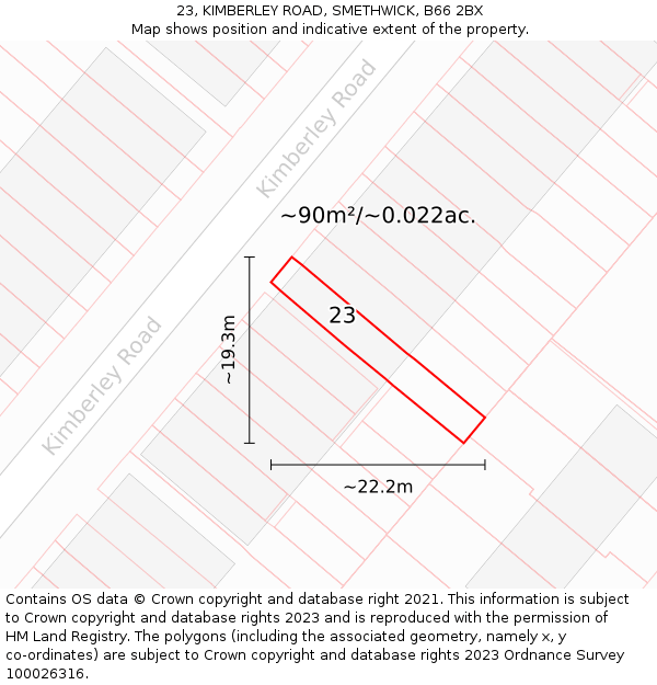 23, KIMBERLEY ROAD, SMETHWICK, B66 2BX: Plot and title map
