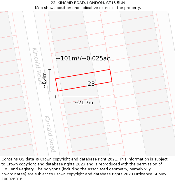 23, KINCAID ROAD, LONDON, SE15 5UN: Plot and title map