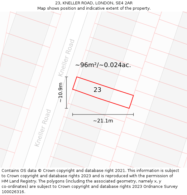 23, KNELLER ROAD, LONDON, SE4 2AR: Plot and title map