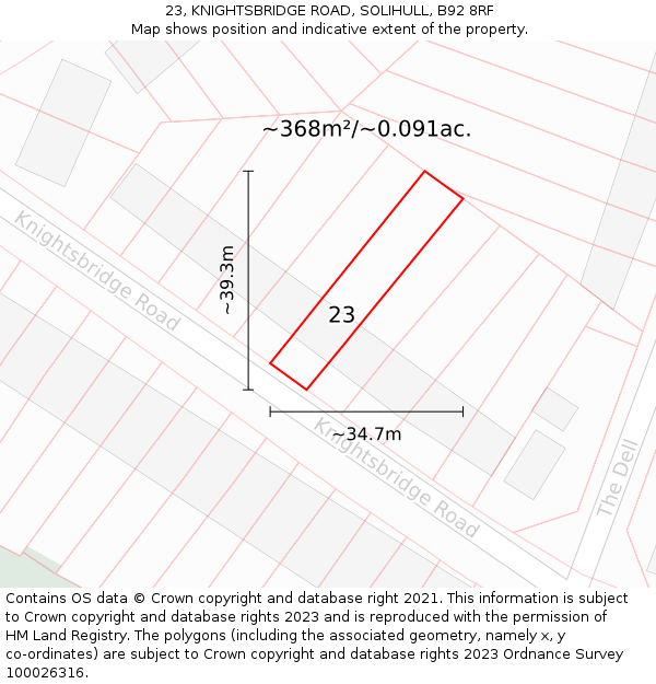 23, KNIGHTSBRIDGE ROAD, SOLIHULL, B92 8RF: Plot and title map