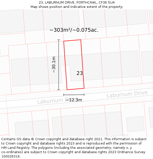 23, LABURNUM DRIVE, PORTHCAWL, CF36 5UA: Plot and title map