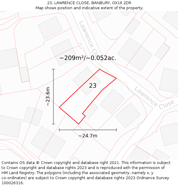 23, LAWRENCE CLOSE, BANBURY, OX16 2DR: Plot and title map