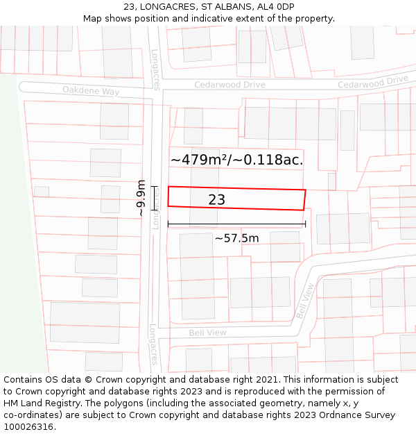 23, LONGACRES, ST ALBANS, AL4 0DP: Plot and title map