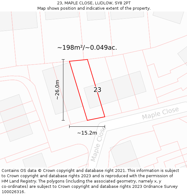 23, MAPLE CLOSE, LUDLOW, SY8 2PT: Plot and title map
