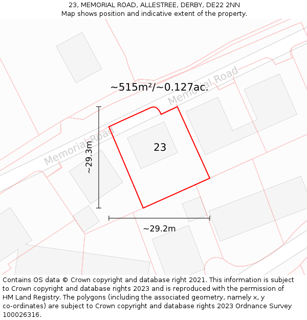 23, MEMORIAL ROAD, ALLESTREE, DERBY, DE22 2NN: Plot and title map