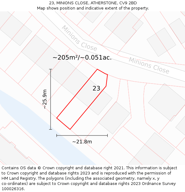 23, MINIONS CLOSE, ATHERSTONE, CV9 2BD: Plot and title map