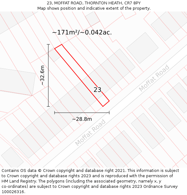 23, MOFFAT ROAD, THORNTON HEATH, CR7 8PY: Plot and title map