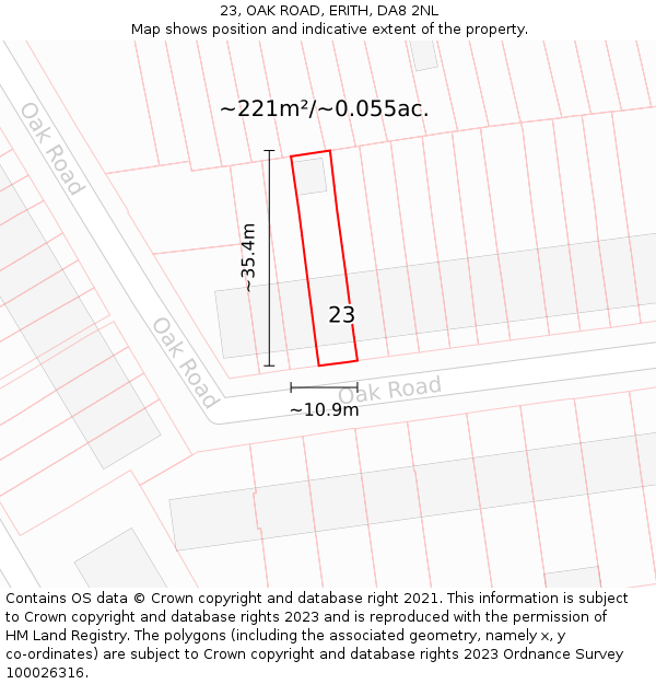 23, OAK ROAD, ERITH, DA8 2NL: Plot and title map