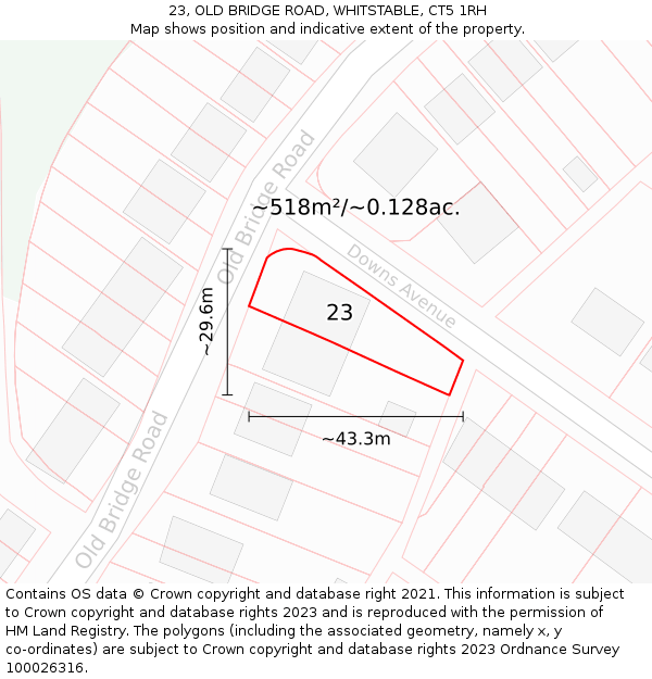 23, OLD BRIDGE ROAD, WHITSTABLE, CT5 1RH: Plot and title map
