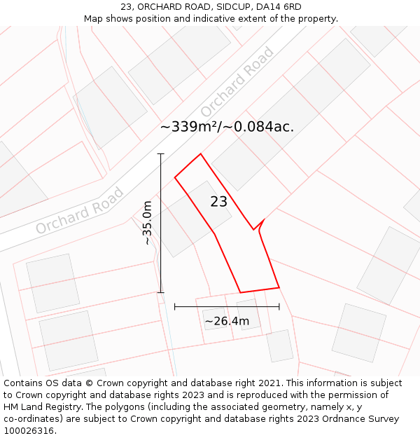 23, ORCHARD ROAD, SIDCUP, DA14 6RD: Plot and title map