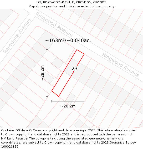 23, RINGWOOD AVENUE, CROYDON, CR0 3DT: Plot and title map