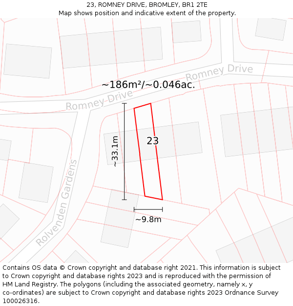 23, ROMNEY DRIVE, BROMLEY, BR1 2TE: Plot and title map