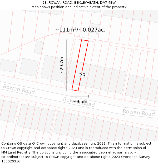 23, ROWAN ROAD, BEXLEYHEATH, DA7 4BW: Plot and title map