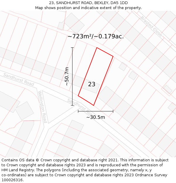 23, SANDHURST ROAD, BEXLEY, DA5 1DD: Plot and title map