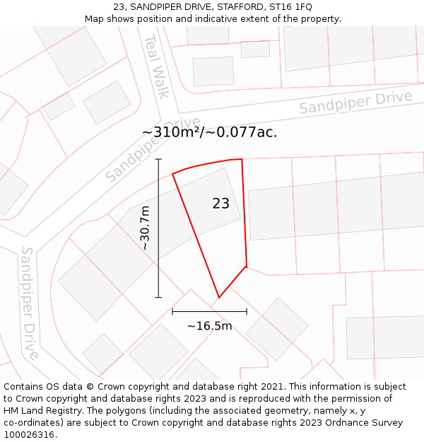 23, SANDPIPER DRIVE, STAFFORD, ST16 1FQ: Plot and title map
