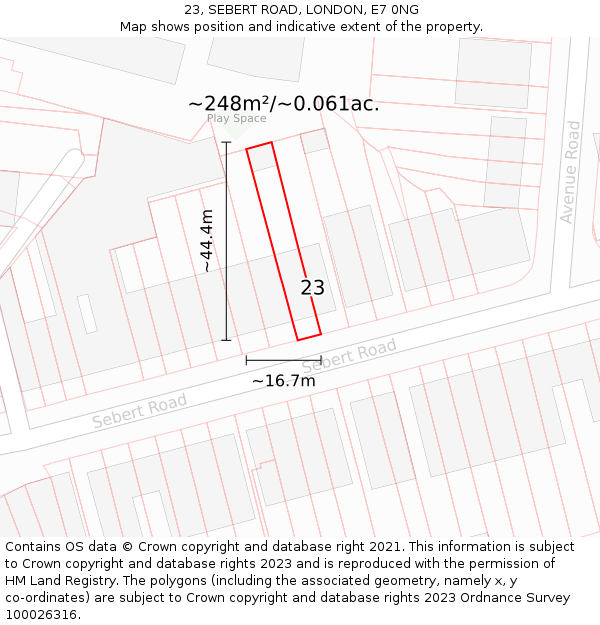 23, SEBERT ROAD, LONDON, E7 0NG: Plot and title map