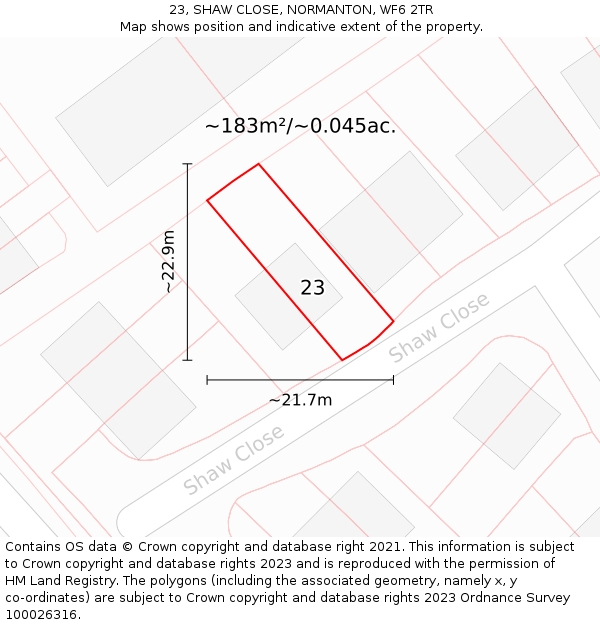 23, SHAW CLOSE, NORMANTON, WF6 2TR: Plot and title map