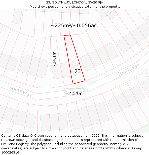 23, SOUTHWAY, LONDON, SW20 9JH: Plot and title map