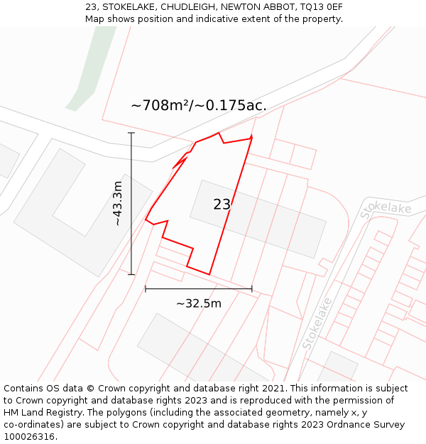 23, STOKELAKE, CHUDLEIGH, NEWTON ABBOT, TQ13 0EF: Plot and title map