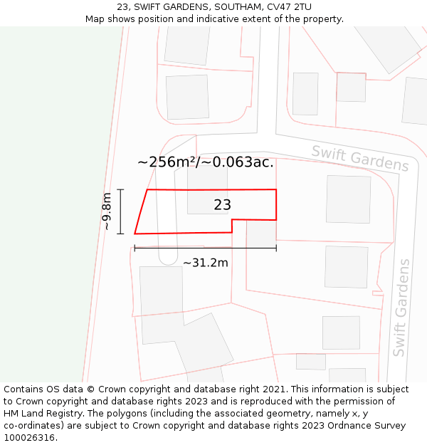 23, SWIFT GARDENS, SOUTHAM, CV47 2TU: Plot and title map