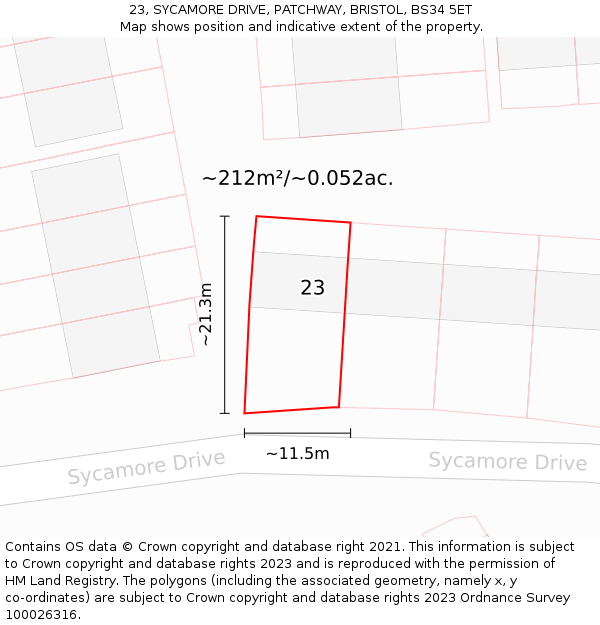 23, SYCAMORE DRIVE, PATCHWAY, BRISTOL, BS34 5ET: Plot and title map
