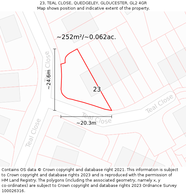 23, TEAL CLOSE, QUEDGELEY, GLOUCESTER, GL2 4GR: Plot and title map