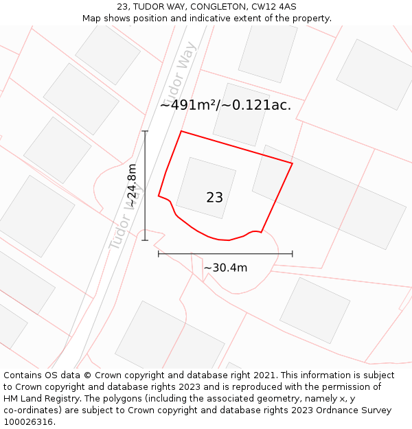 23, TUDOR WAY, CONGLETON, CW12 4AS: Plot and title map