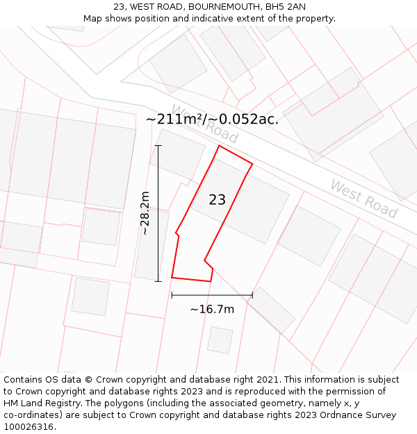23, WEST ROAD, BOURNEMOUTH, BH5 2AN: Plot and title map