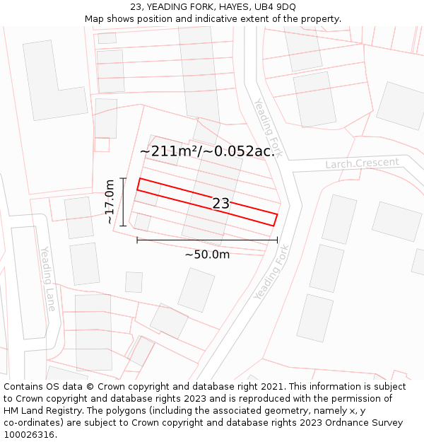 23, YEADING FORK, HAYES, UB4 9DQ: Plot and title map