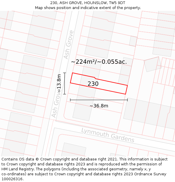 230, ASH GROVE, HOUNSLOW, TW5 9DT: Plot and title map