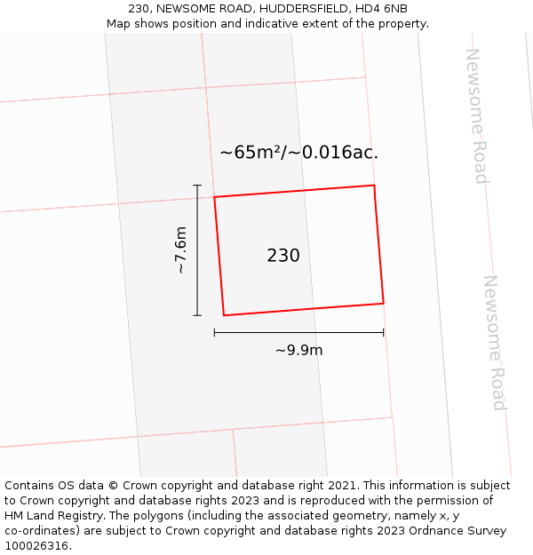 230, NEWSOME ROAD, HUDDERSFIELD, HD4 6NB: Plot and title map