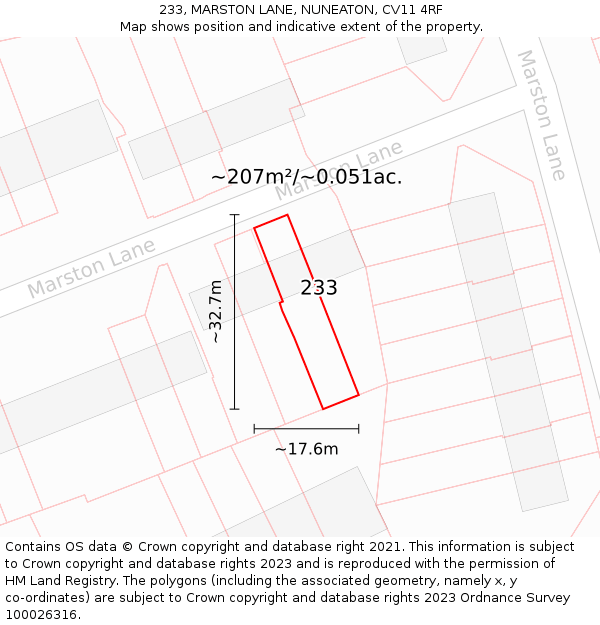 233, MARSTON LANE, NUNEATON, CV11 4RF: Plot and title map