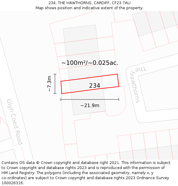 234, THE HAWTHORNS, CARDIFF, CF23 7AU: Plot and title map