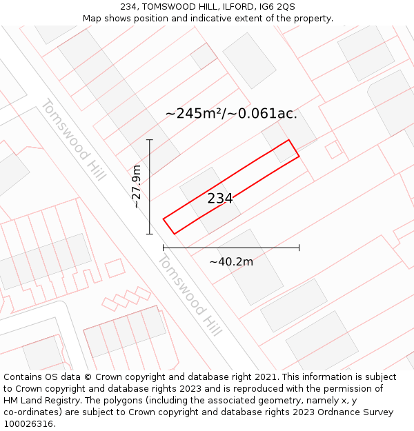234, TOMSWOOD HILL, ILFORD, IG6 2QS: Plot and title map