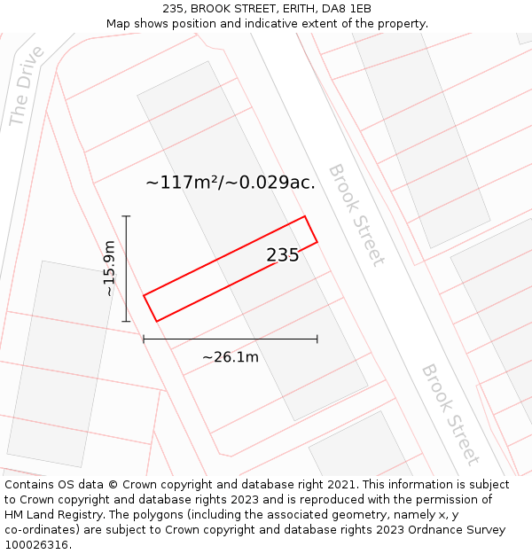 235, BROOK STREET, ERITH, DA8 1EB: Plot and title map