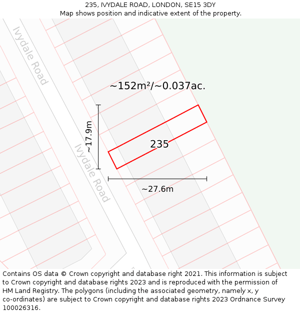 235, IVYDALE ROAD, LONDON, SE15 3DY: Plot and title map