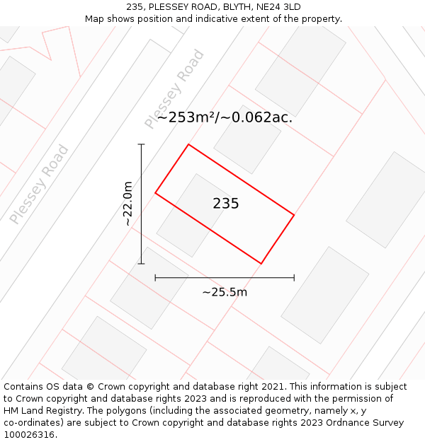 235, PLESSEY ROAD, BLYTH, NE24 3LD: Plot and title map