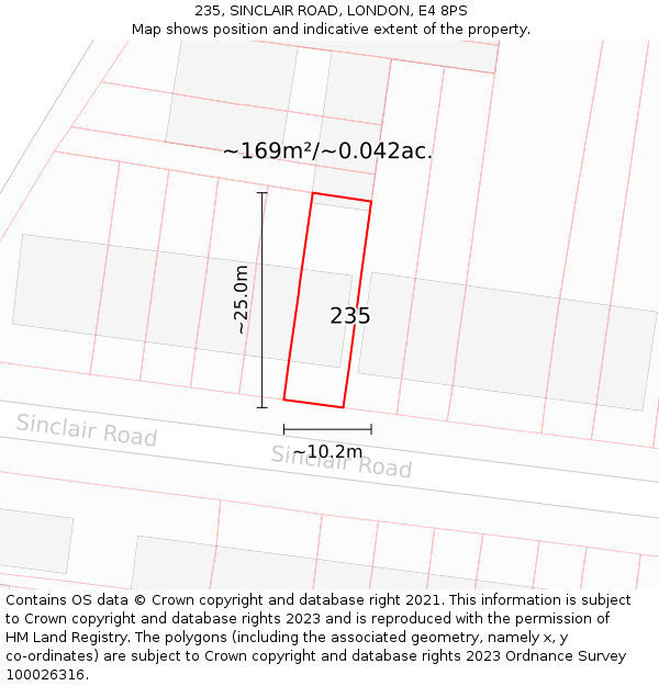 235, SINCLAIR ROAD, LONDON, E4 8PS: Plot and title map