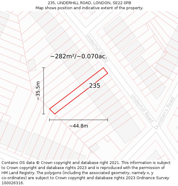 235, UNDERHILL ROAD, LONDON, SE22 0PB: Plot and title map