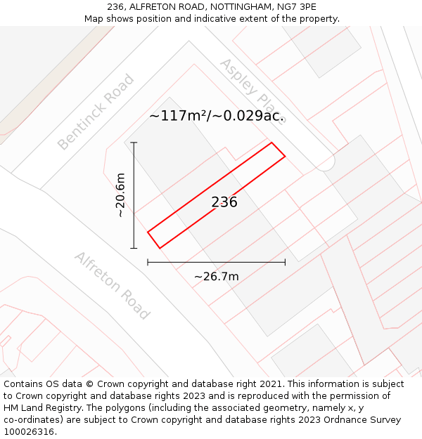 236, ALFRETON ROAD, NOTTINGHAM, NG7 3PE: Plot and title map